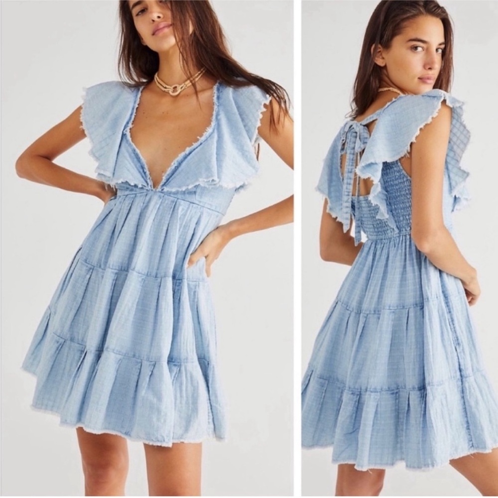 Light Blue Free People Ruffled Dress - Picture 4 of 5